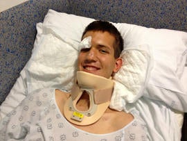 A Mormon missionary from Utah, Stephen Ward, 18, is seen hospitalized July 25, 2013, in this picture provided by the Church of Jesus Christ of Latter-day Saints for injuries sustained in a train crash in Spain.