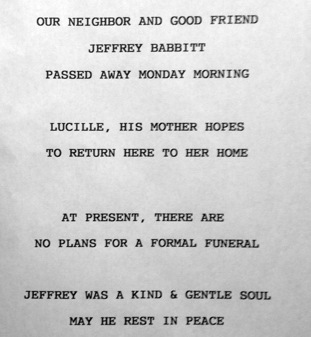 Jeffrey Babbitt death note 