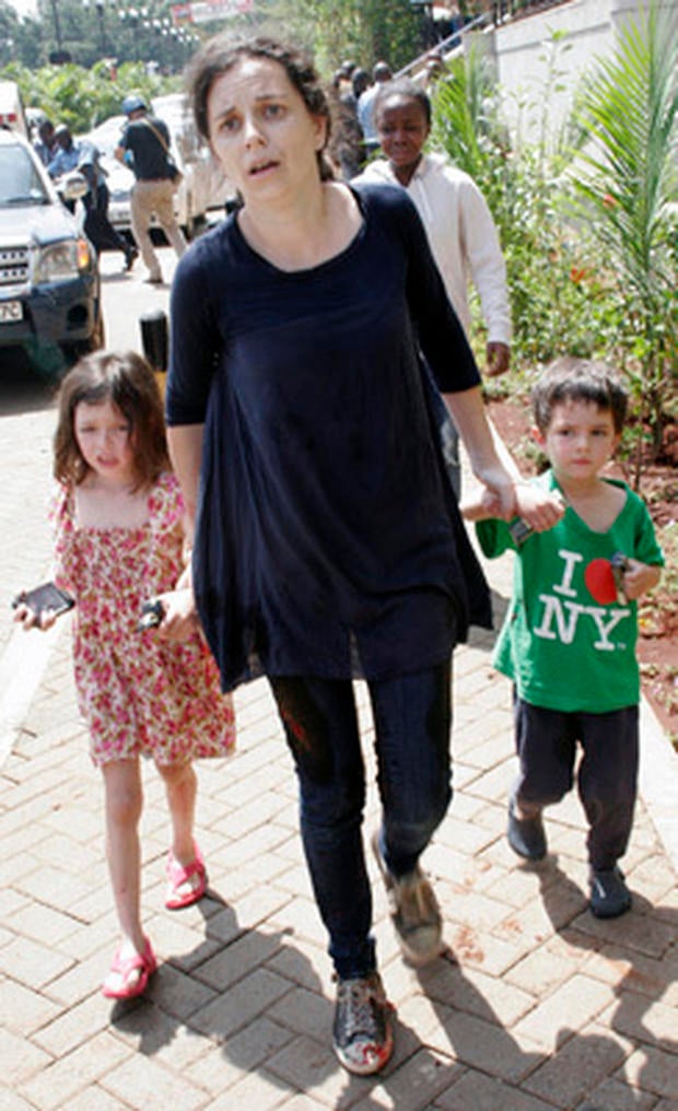 A woman identified as Amber Prior and her two children escape from the Westgate Mall in Nairobi