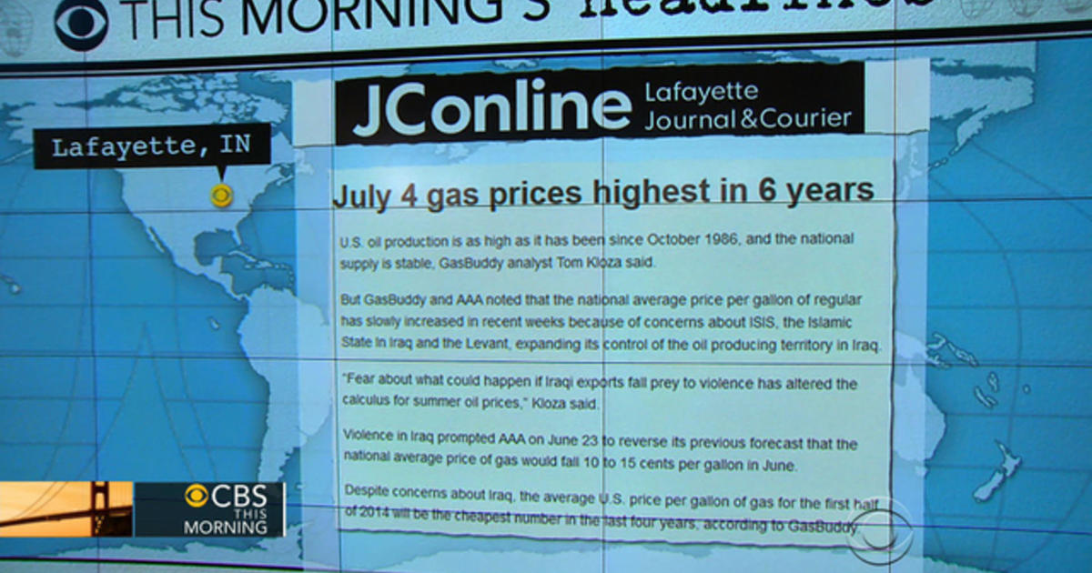 headlines at 7 30 iraq crisis sends gas prices sky high cbs news cbs news