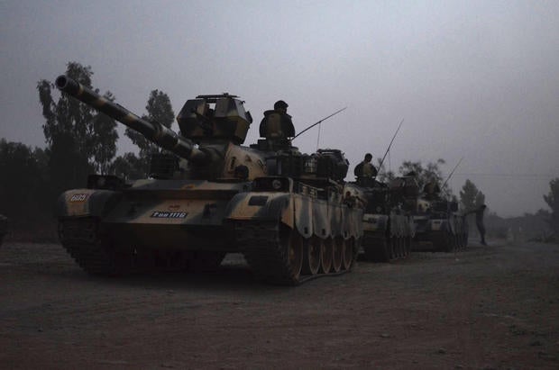 A photo provided by the Pakistani army shows mechanized units in formation in advance of a ground operation near Miranshah, North Wazirastan