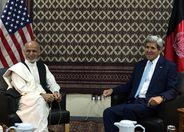 Secretary of State John Kerry meets with Afghan presidential candidate Ashraf Ghani Ahmadzai at the U.S. Embassy in Kabul