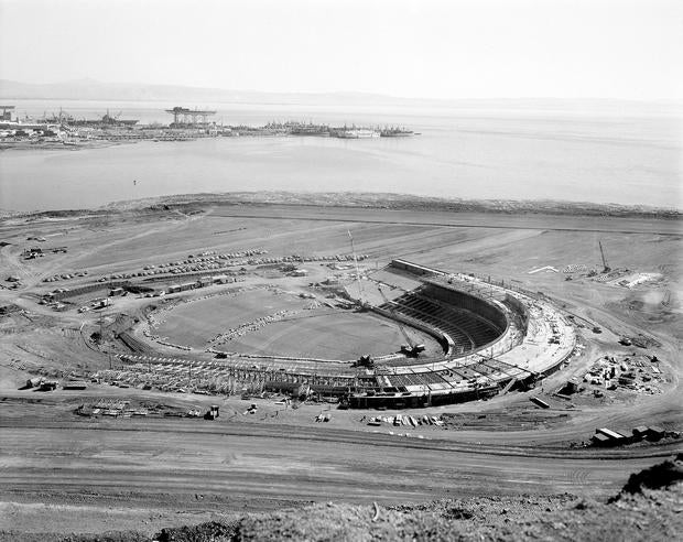 Candlestick Park is seen as it was being built for the San Francisco Giants March 4, 1959.