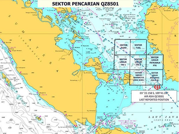 Map shows the seven search zones for missing AirAsia Flight 8501