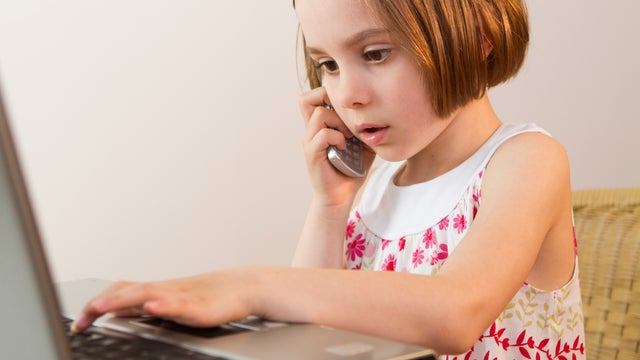 girl with laptop, phone