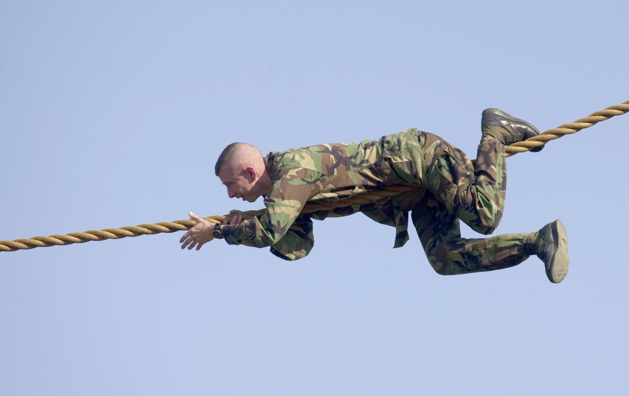 Rope crawl 35 feet up What it takes to be an Army Ranger CBS News