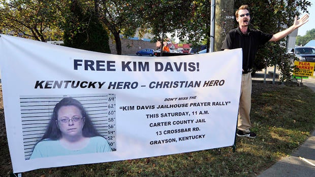 David Jordan, a member of Christ Fellowship in North Carolina, preaches in support of the prayer rally at the Carter County Detention Center for Rowan County Clerk Kim Davis, held in contempt of court for her refusal to issue marriage certificates to same