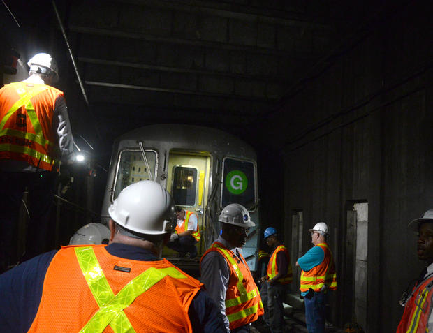 MTA Crews Work On G Train Derailment 