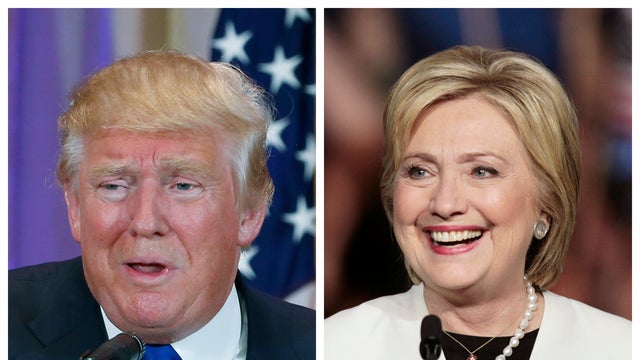 A combination photo shows Republican presidential candidate Donald Trump in Palm Beach, Florida, and Democratic presidential candidate Hillary Clinton in Miami, Florida, at their respective Super Tuesday primaries campaign events on March 1, 2016. 