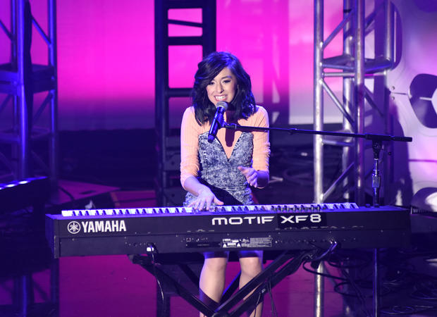 Christina Grimmie performs at What's Trending's Fourth Annual Tubeathon Benefiting American Red Cross on April 20, 2016, in Burbank, California.​ 