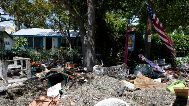 Debris is left outside of the Faraway Inn, left behind by the winds and storm surge associated with Hurricane Hermine, which made landfall overnight in the area on Sept. 2, 2016, in Cedar Key, Florida.
