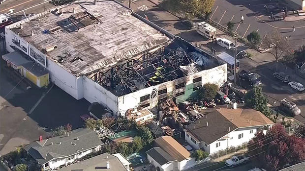 Chopper 5 Aerial Shows Burned Artist Collective Warehouse, Scene of Deadly Overnight Fire 