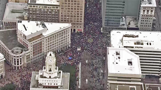 Women's March over Frank Ogawa Plaza in Downtown Oakland 