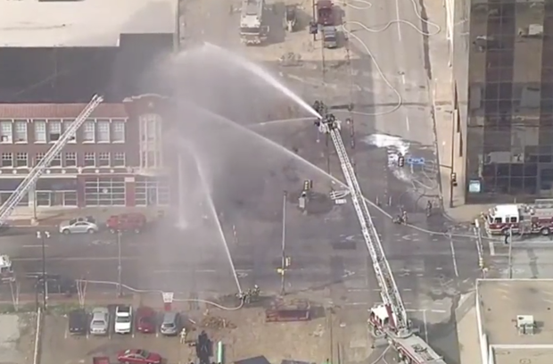 Downtown Dallas fire after gas line hit 
