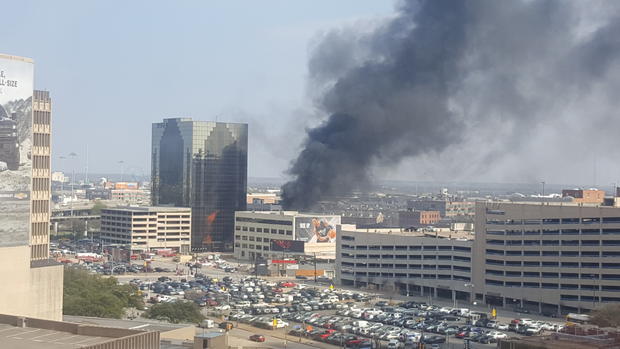 Photo taken from One Dallas Center on St Paul after hearing explosion from the fire. 