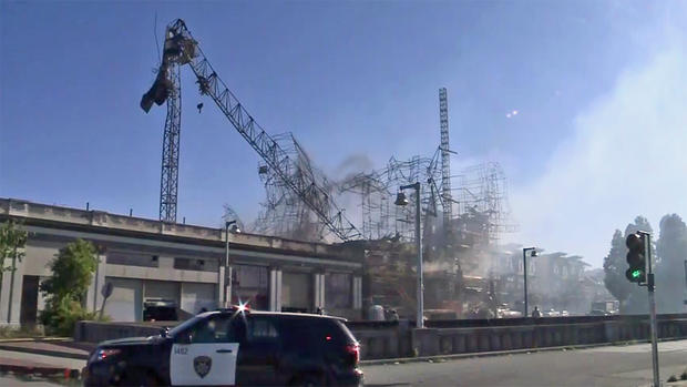 Partially-Collapsed Crane Following Fire at  Emeryville Apartments 
