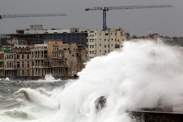 Waves crash against the seafront boulevard El Malecon ahead of the passing of Hurricane Irma, in Havana 