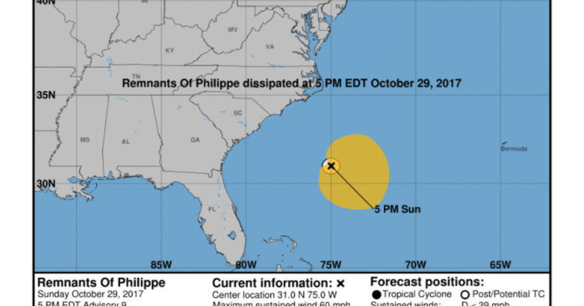 Tropical Storm Philippe dissipates, speeds away into Atlantic CBS News