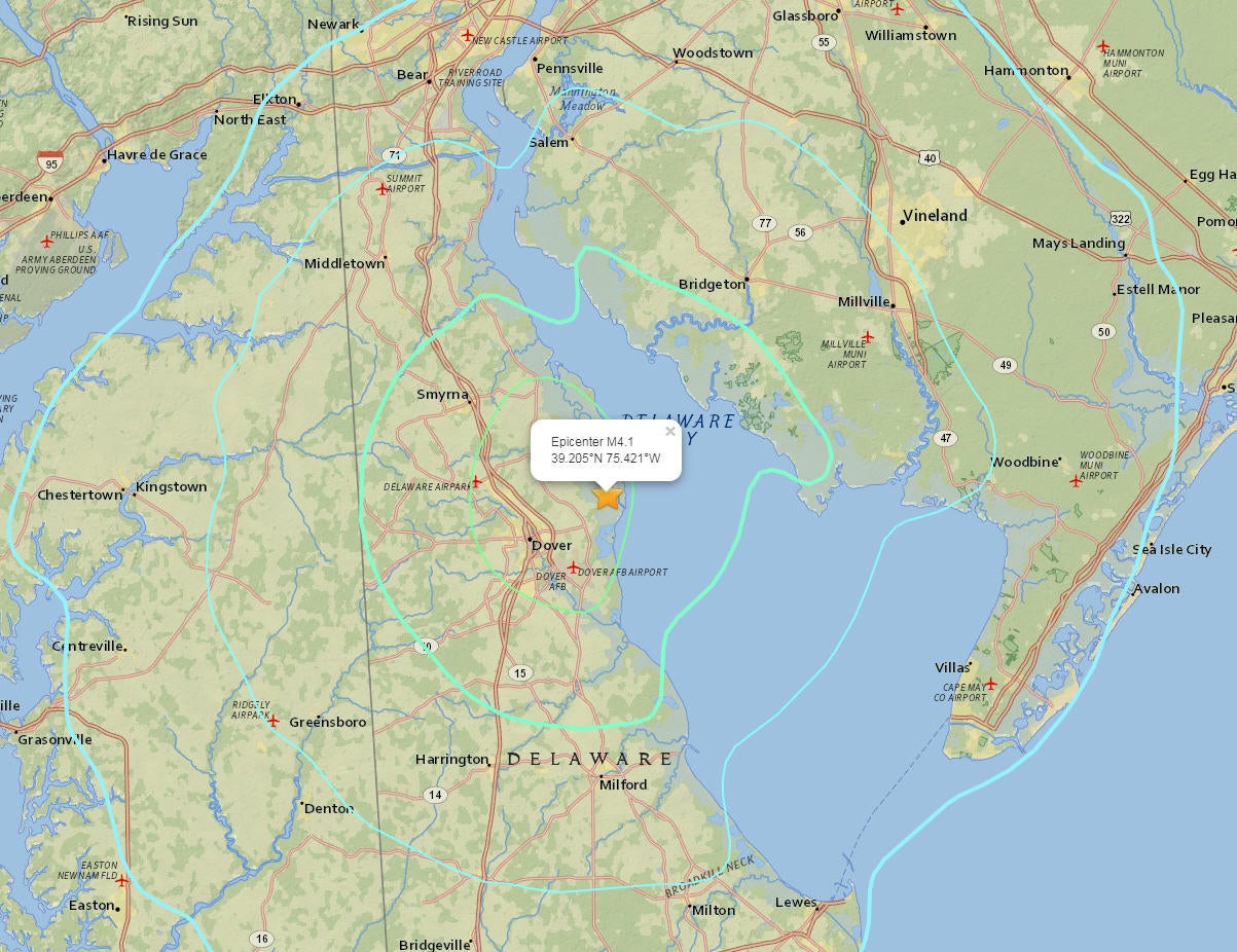 Delaware earthquake today 4.1 magnitude quake with epicenter near