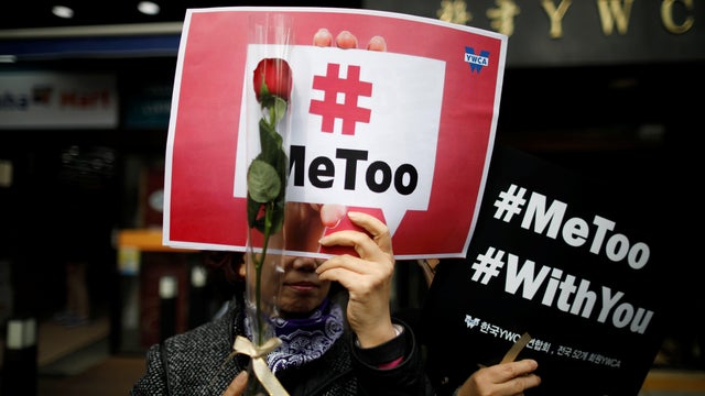 Women attend a protest as a part of the #MeToo movement on International Women's Day in Seoul