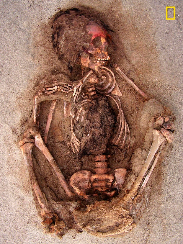 Many of the children had their faces smeared with a red cinnabar-based pigment during the ceremony before their chests were cut open, most likely to remove their hearts. The sacrificial llamas appear to have met the same fate.