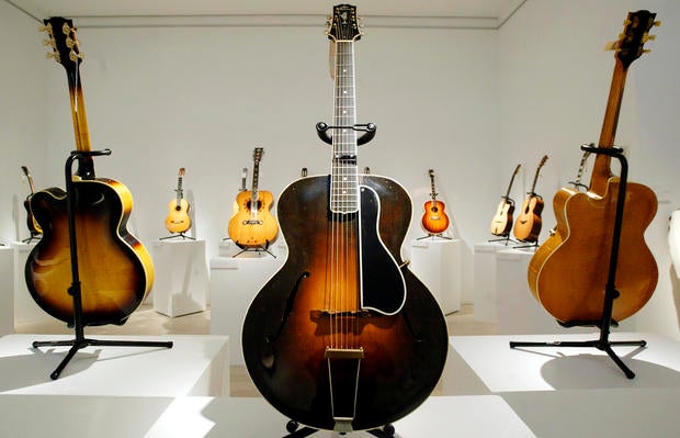 A Gibson L-5 guitar circa 1929, is shown at Christie's, in New York