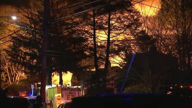 Crews work the scene after a building exploded in North Haven, Connecticut, on May 2, 2018.