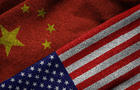Flags of China and USA on Grunge Texture 