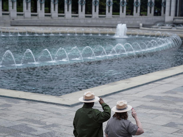 Participants gather for a Memorial Day Observance at the World War II Memorial in Washington 