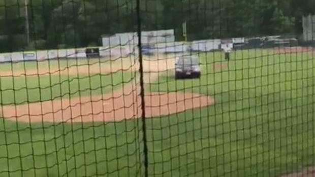 Car Drives Onto Baseball Field 
