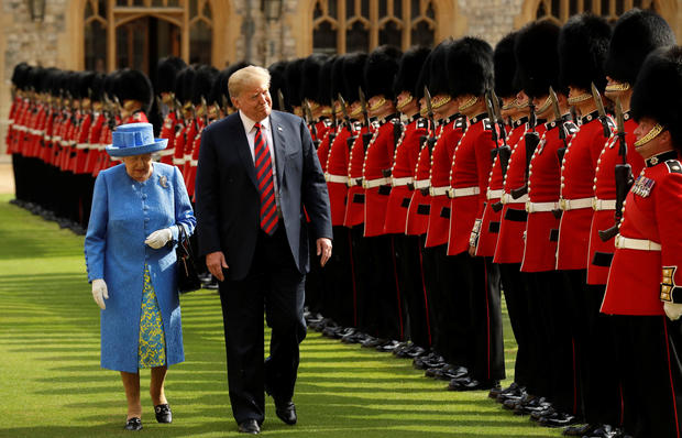 Britain's Queen Elizabeth and U.S. President Donald Trump inspect the Guard at Windsor Castle, Windsor