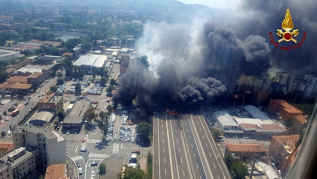 Massive fireball seen in sky after explosion near Bologna airport in Italy