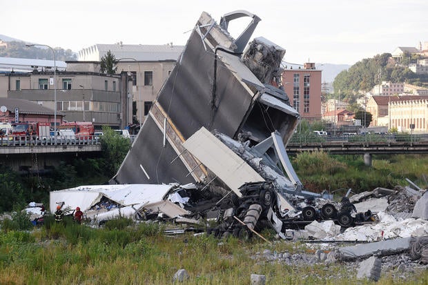 The collapsed Morandi Bridge is seen in the Italian port city of Genoa
