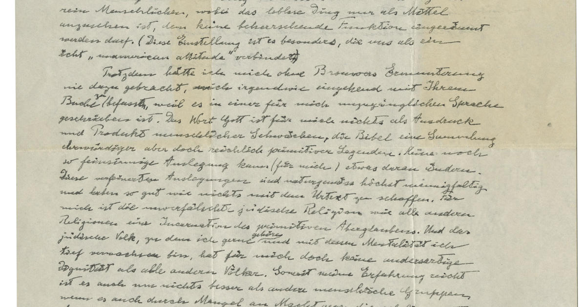 Einstein's "God letter": 1954 letter up for auction reveal 