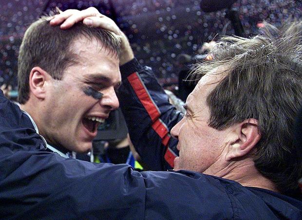 New England Patriots' quarterback Tom Brady celebr 