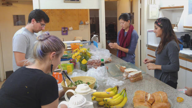 Preparing meals at the Students 4 Students Shelter in Santa Monica.  Photo via CBS News.