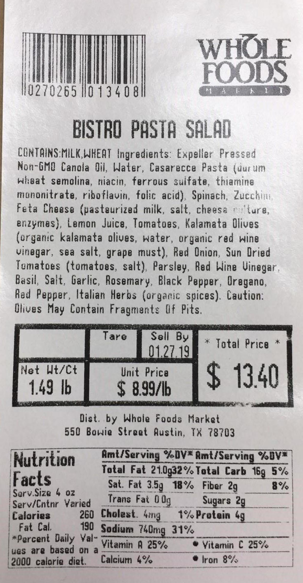 Whole Foods recall Supermarket chain recalls salads, wraps, other