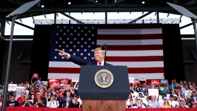 U.S. President Donald Trump reacts with supporters during a campaign rally in Panama City, Florida 