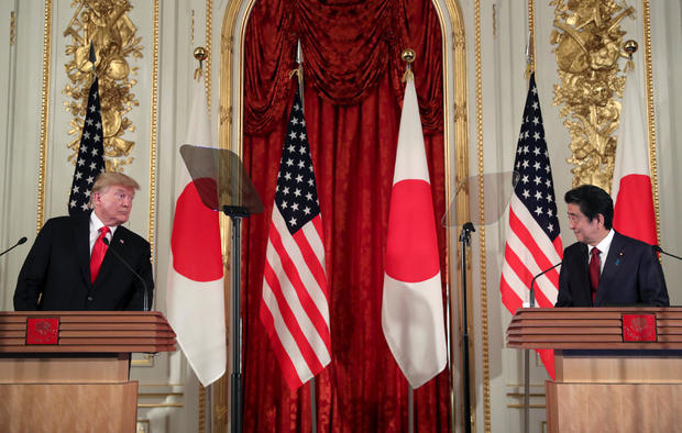 U.S. President Donald Trump and Japan's Prime Minister Shinzo Abe hold a news conference, at Akasaka Palace in Tokyo 