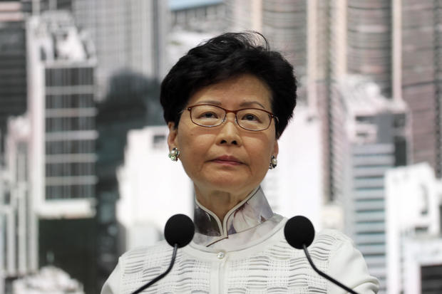Hong Kong's Chief Executive Carrie Lam speaks at a press conference on Saturday, June 15, 2019, in Hong Kong. KIN CHEUNG / AP
