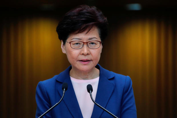 Hong Kong Chief Executive Carrie Lam speaks to media over an extradition bill in Hong Kong 