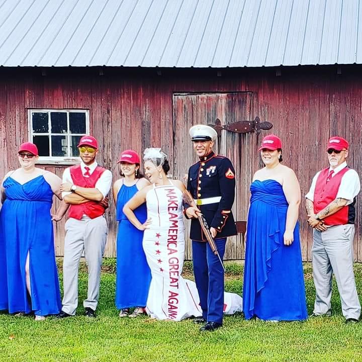 MAGA themed wedding Couple throws &quot;Make America Great