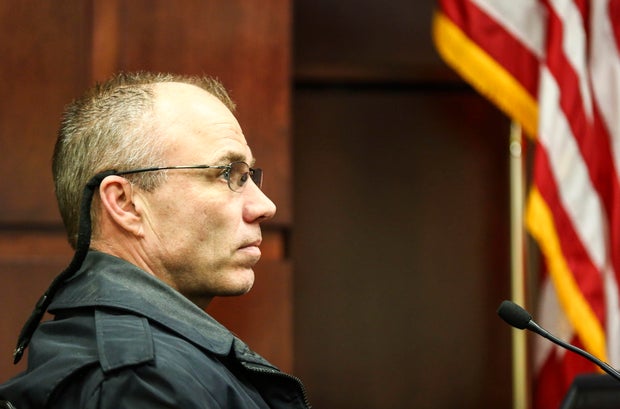 Officer Charles Anderson of the Muskegon Police Department gives his testimony at the Muskegon County Hall of Justice in Muskegon, Michigan, March 20, 2019.