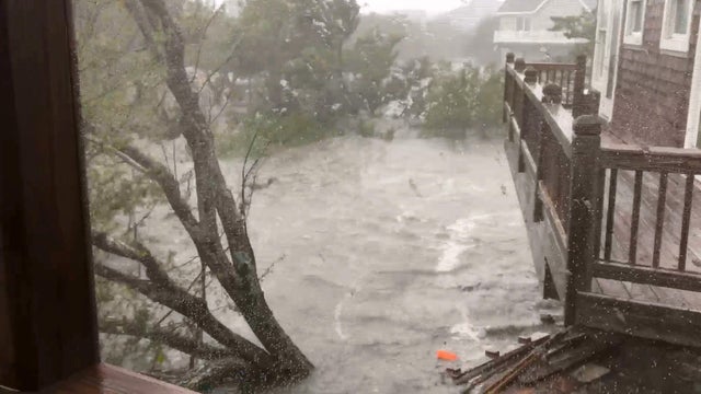 Severe flooding conditions can been seen on North Carolina's Ocracoke Island after Hurricane Dorian made landfall September 6, 2019, in this still image obtained by a social media video. 