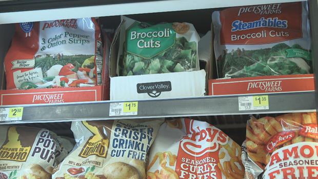 Frozen foods at a Dollar Store. (Credit: CBS News)
