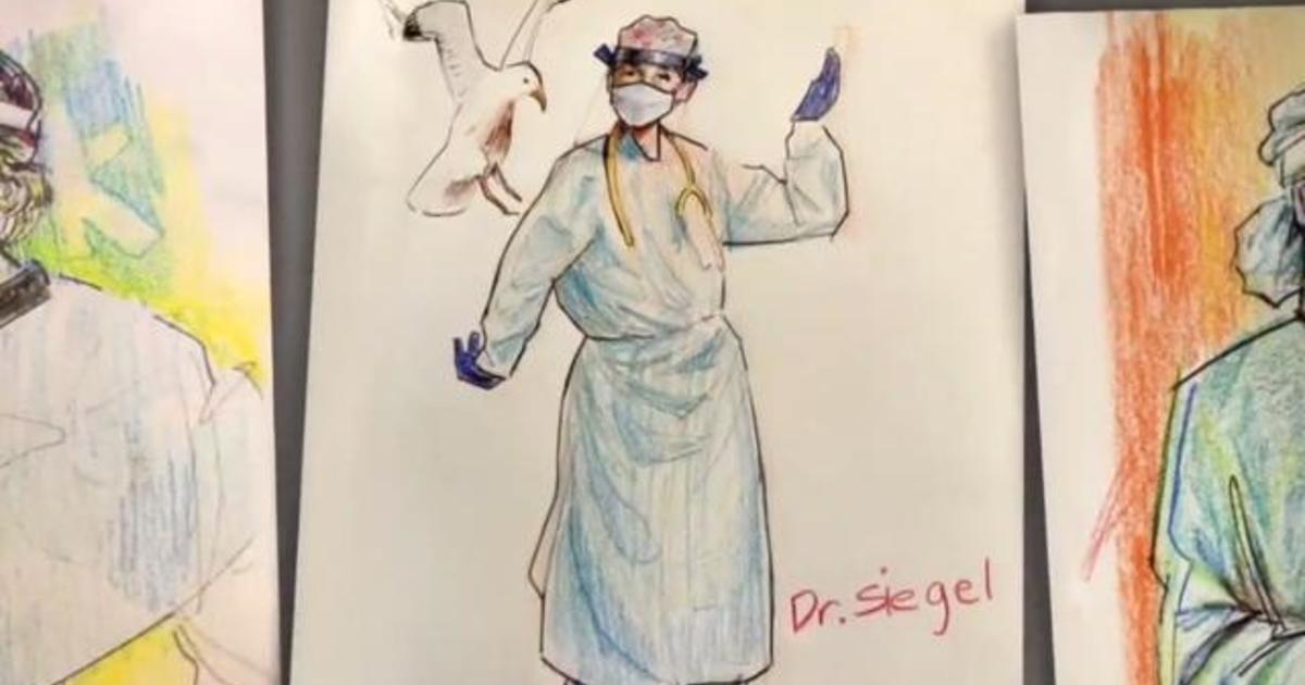Teenager sketches doctors and nurses wearing PPE while being treated for coronavirus-linked disease