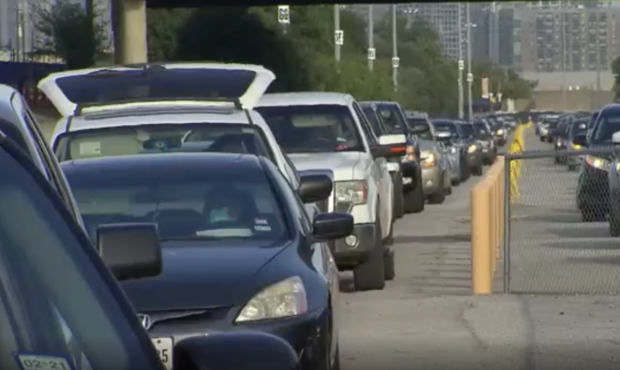 Lines of cars at Fair Park food giveaway 