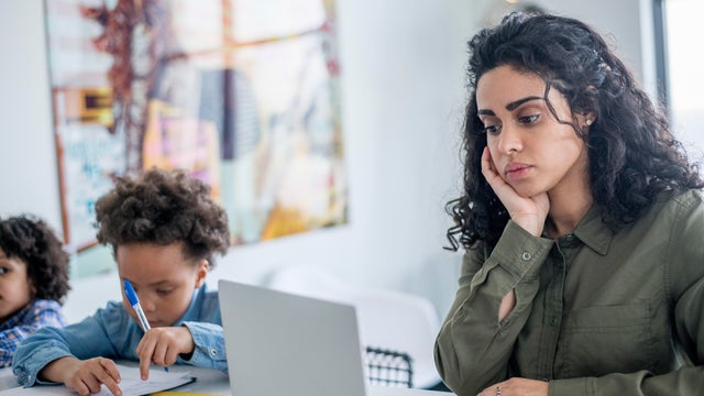 Mother working from home