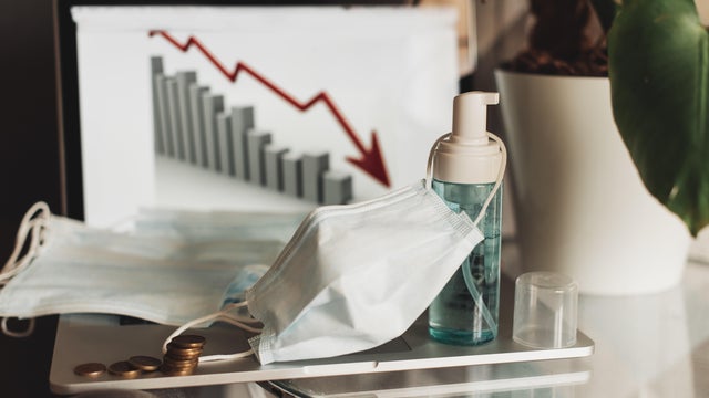 Coronavirus Impact and outbreak. Economic impact of coronavirus outbreak deepens. Bar Charts step down on the world map which close up China and text coronavirus on a bar chart. 