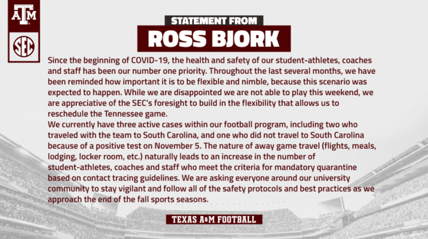 Statement from A&amp;M Athletic Director Ross Bjork 